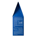 A blue, triangular box stands upright with detailed white text, including sustainability messages and recycling symbols. It promotes Dr. Bronners organic and eco friendly soap products, emphasizing environmental impact and fair trade practices [One Size]