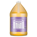A large 1 gallon bottle of Dr. Bronners Magic Soap, labeled 18 in 1 Pure Castile Lavender. Packaged in a lavender themed label, it promotes organic, eco friendly, and biodegradable cleaning solutions [1 Gallon]