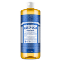 Bottle upright, displaying Dr. Bronners Pure Castile Liquid Soap label with text detailing multi use, organic ingredients, and eco friendly focus in blue. Popular for Dr. Bronners sustainability ethos and vegan formulation [32 oz]